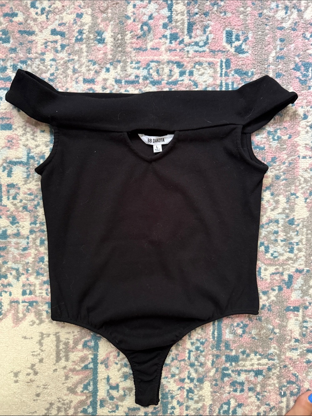 BB Dakota Black Off-Shoulder Ribbed Kids One-Piece Bodysuit